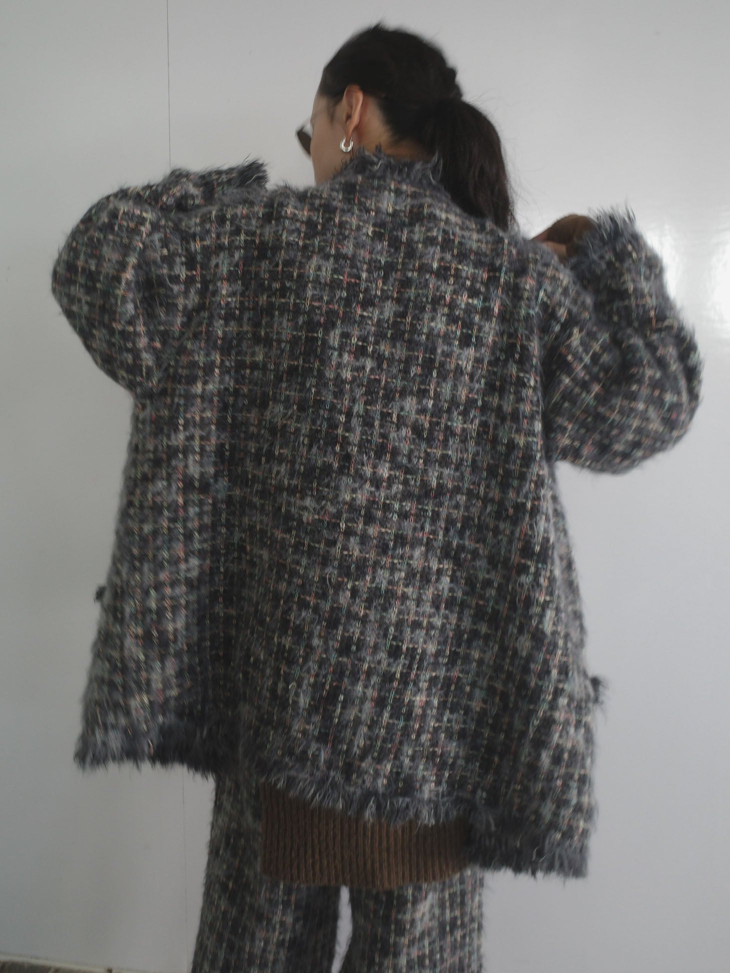 TWEED FRINGE KNIT CARDIGAN