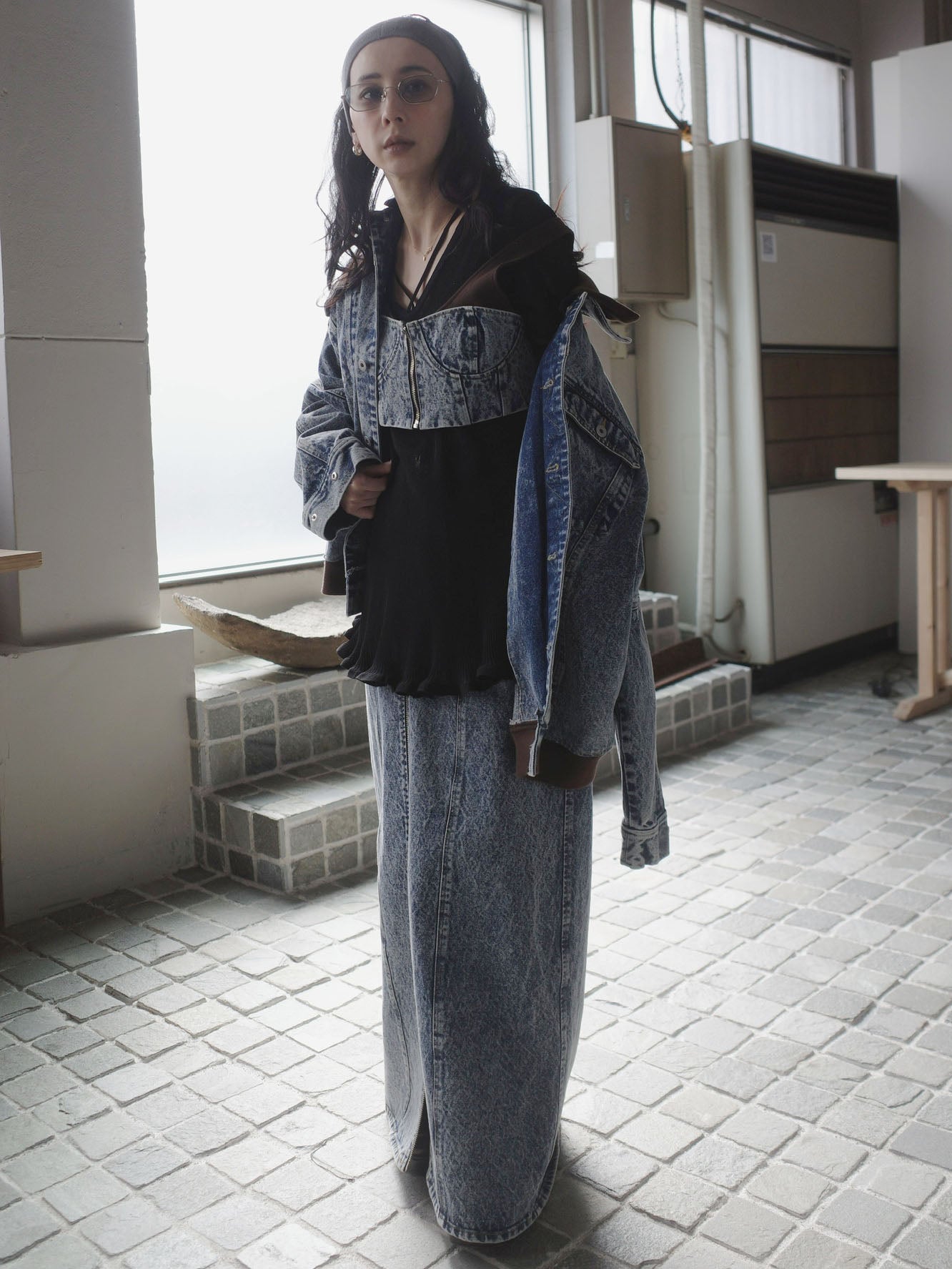 RIB MIX DENIM BUSTIER
