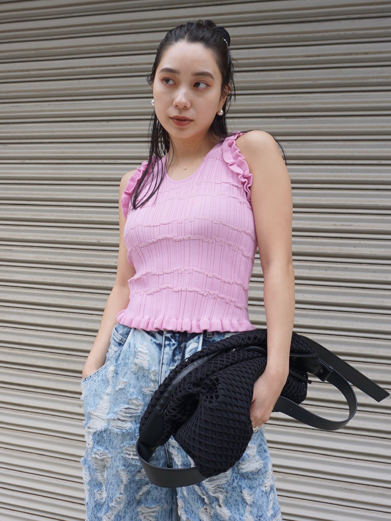 MEDI 2WAY WAVY FRILL KNIT TOP