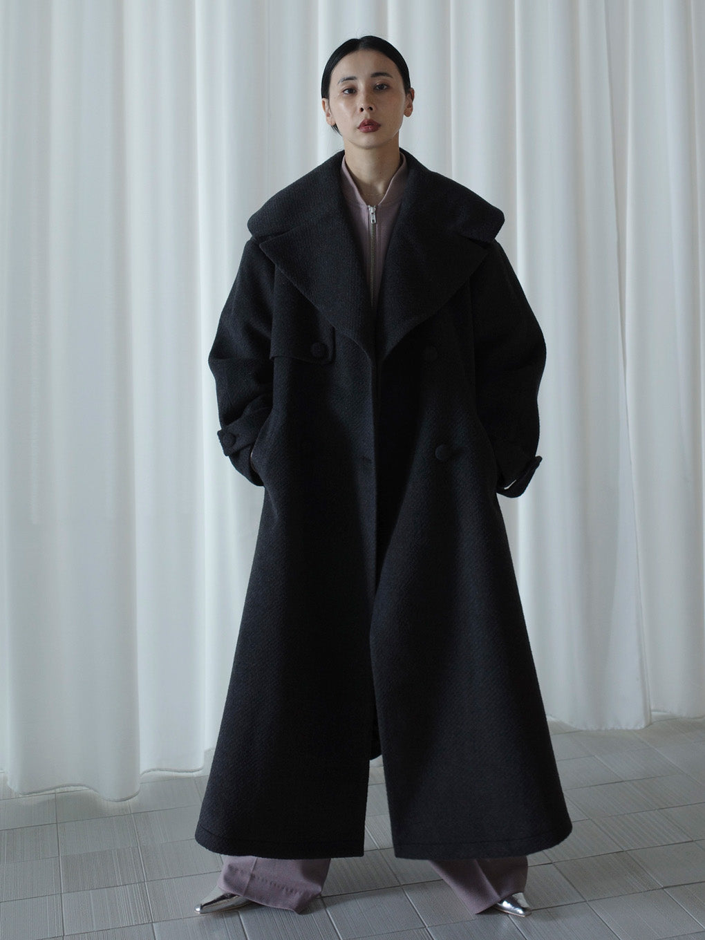 UND BIG ROUND COLLAR WOOL LONG COAT
