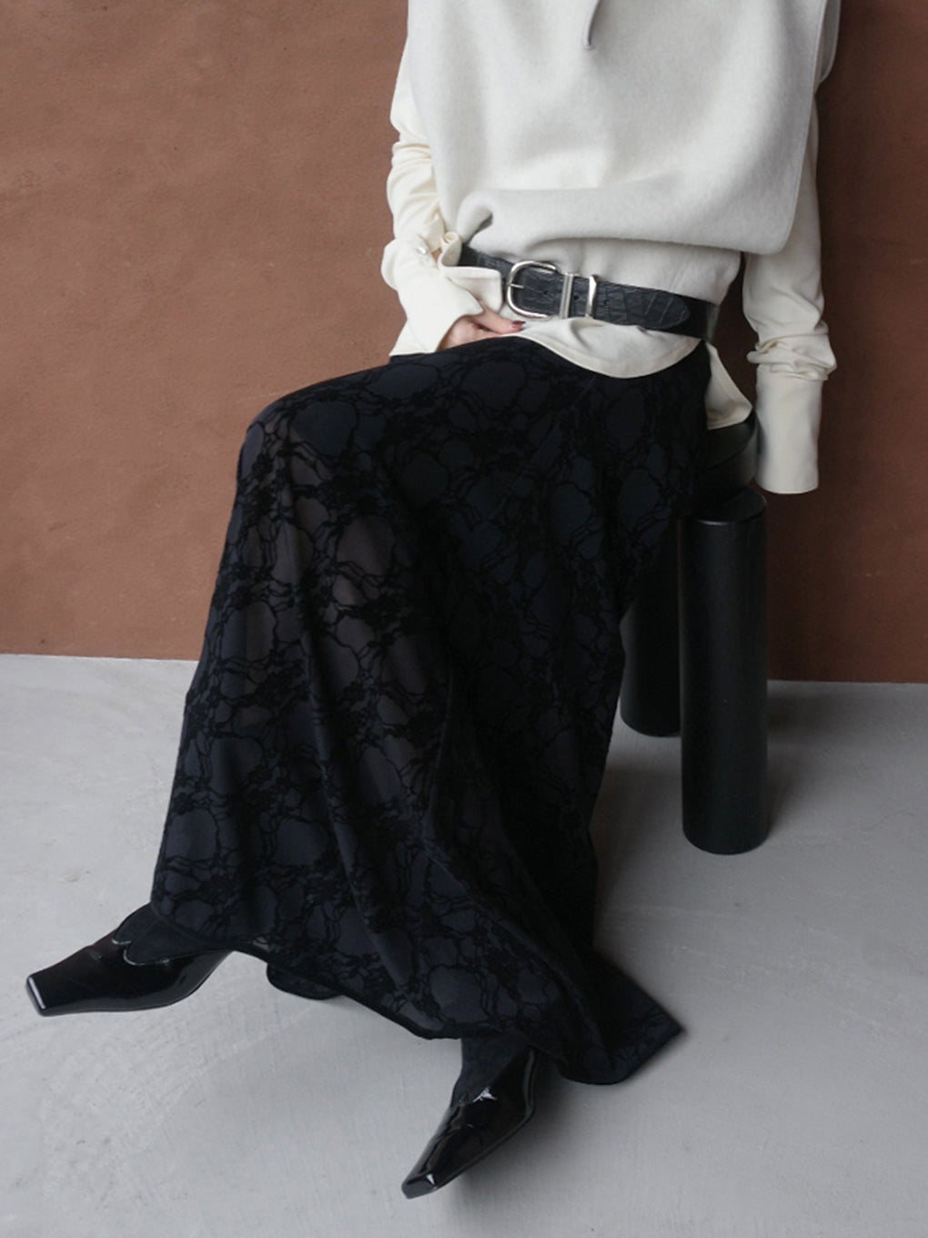 SHEER FLOCKY SEMI FLARE SKIRT