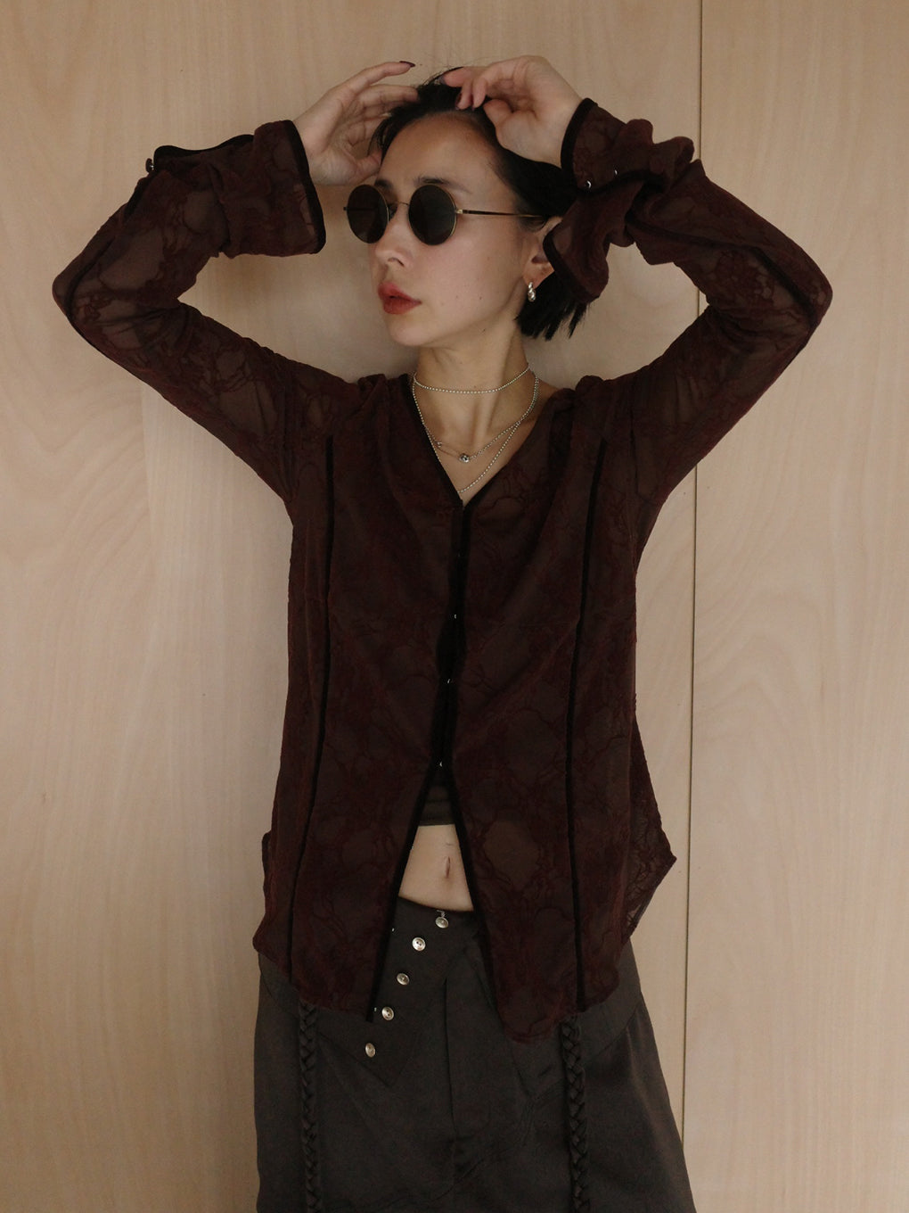 SHEER FLOCKY ROUND HEM TOPS
