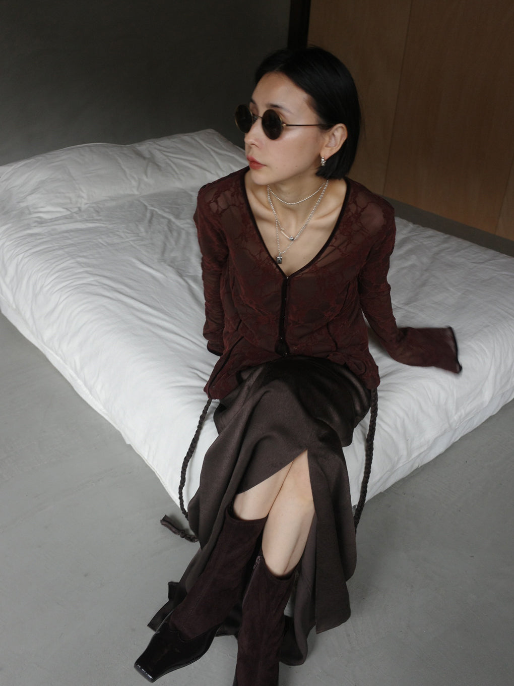 SHEER FLOCKY ROUND HEM TOPS