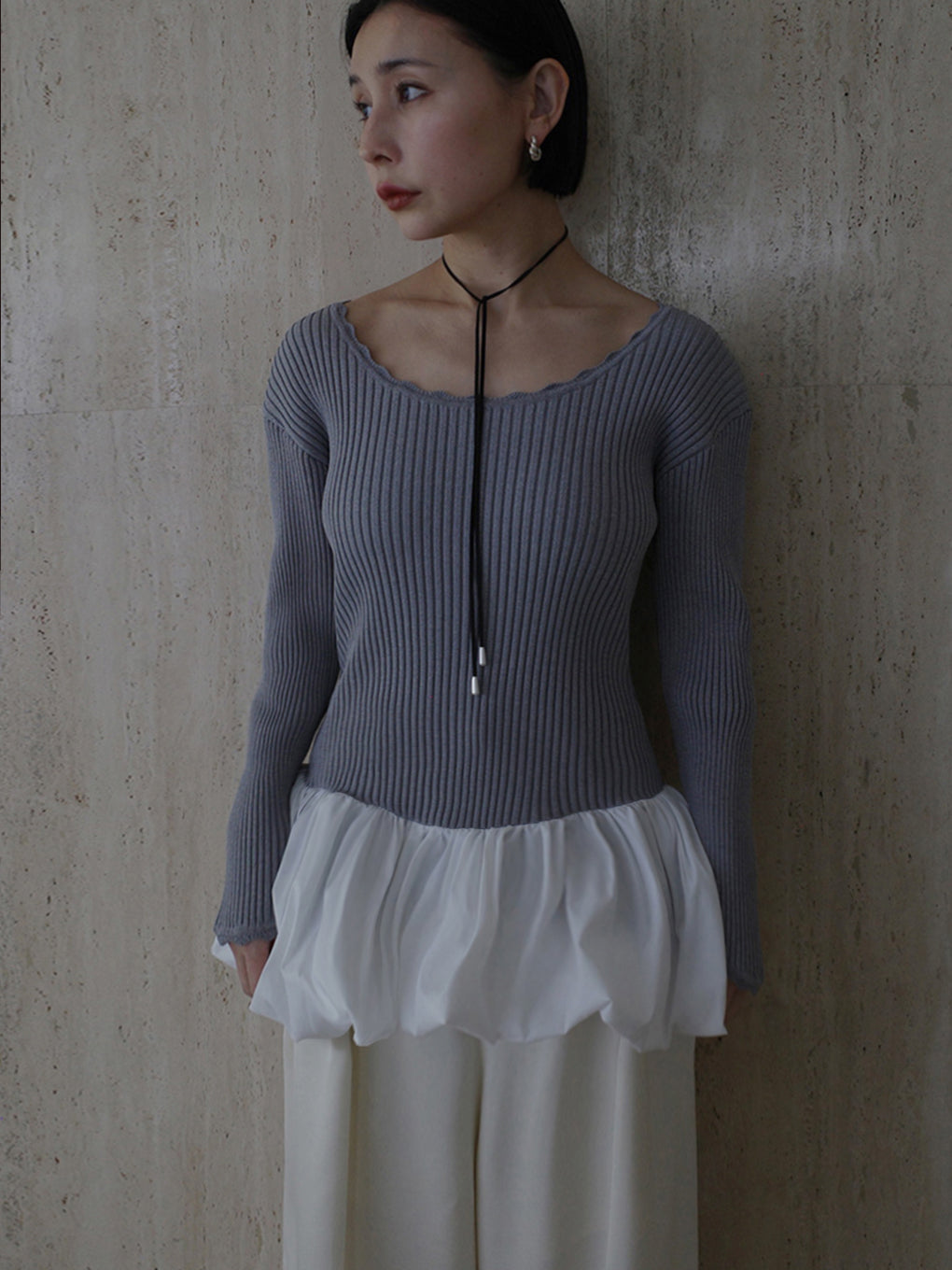 BALLOON HEM DOCKING KNIT TOP