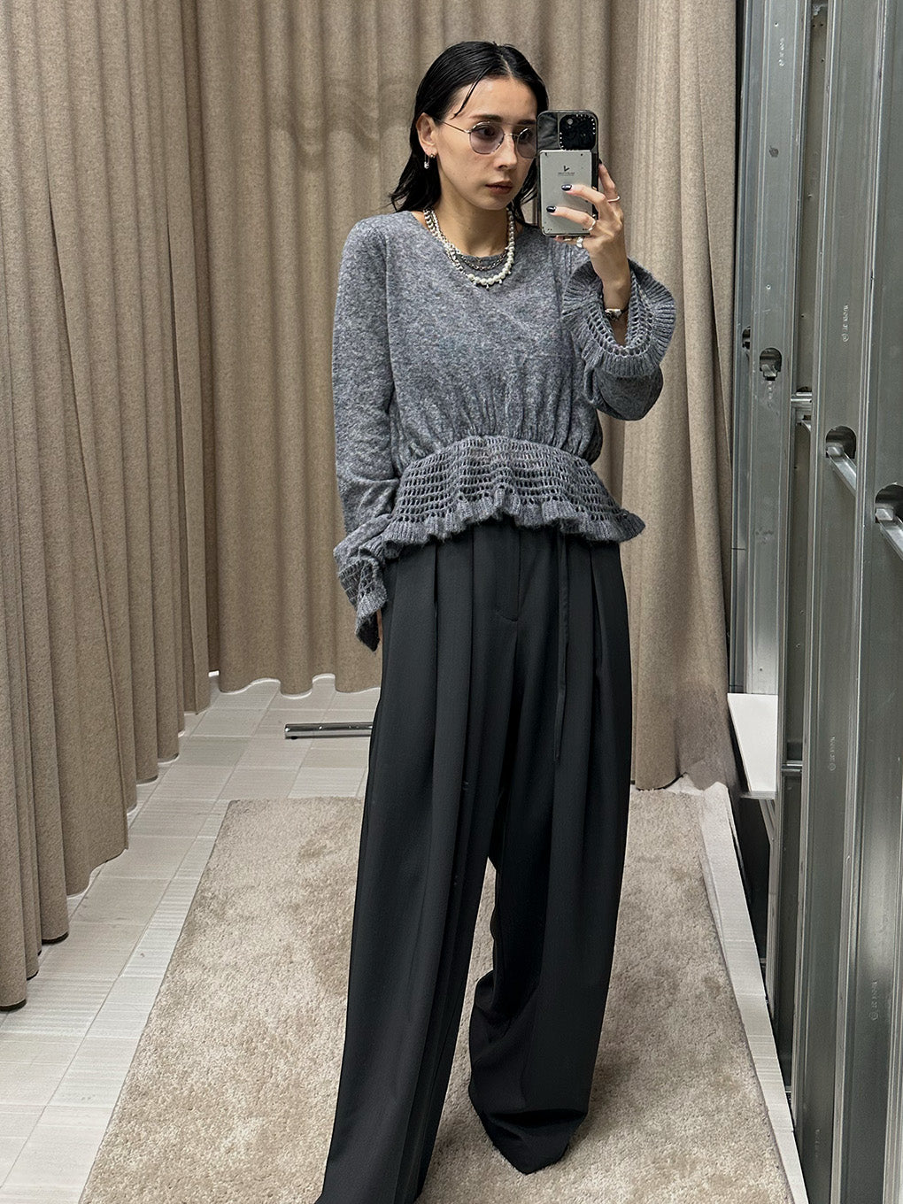 FLUFFY SHEER FRILL KNIT TOP