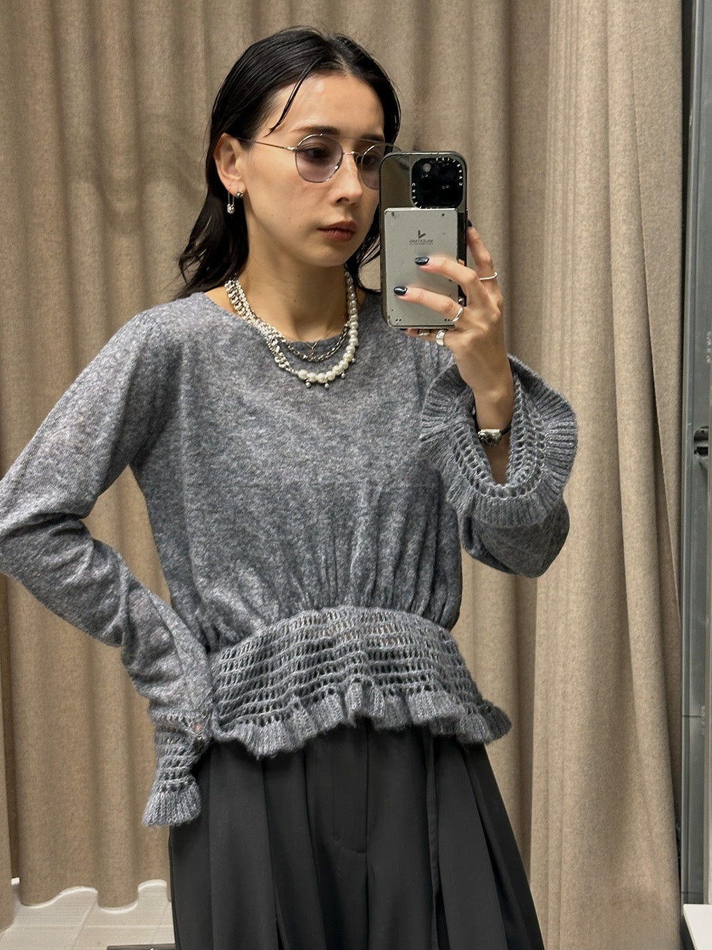 FLUFFY SHEER FRILL KNIT TOP