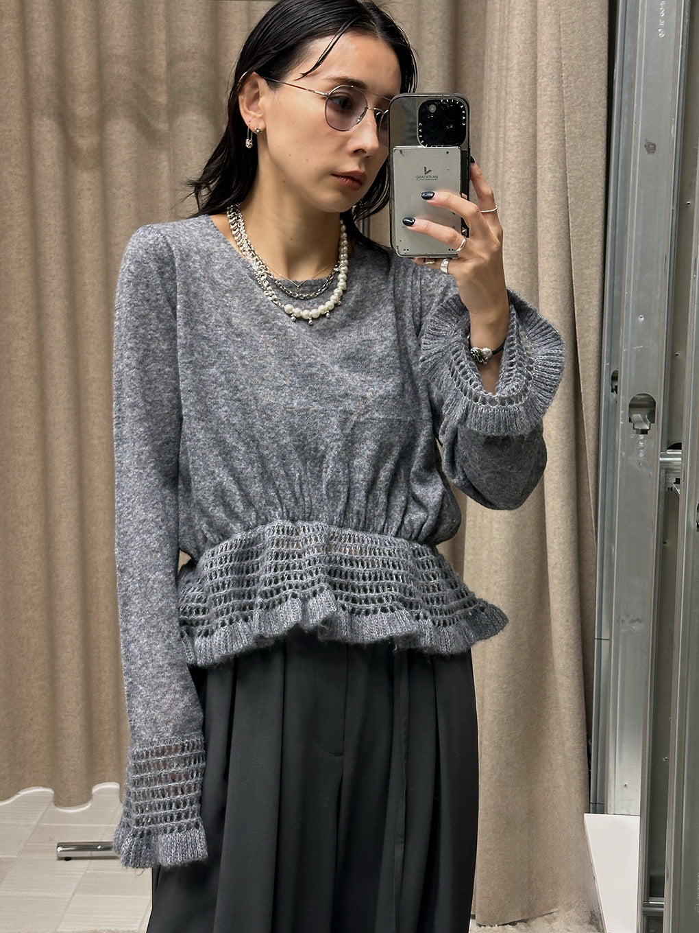 FLUFFY SHEER FRILL KNIT TOP