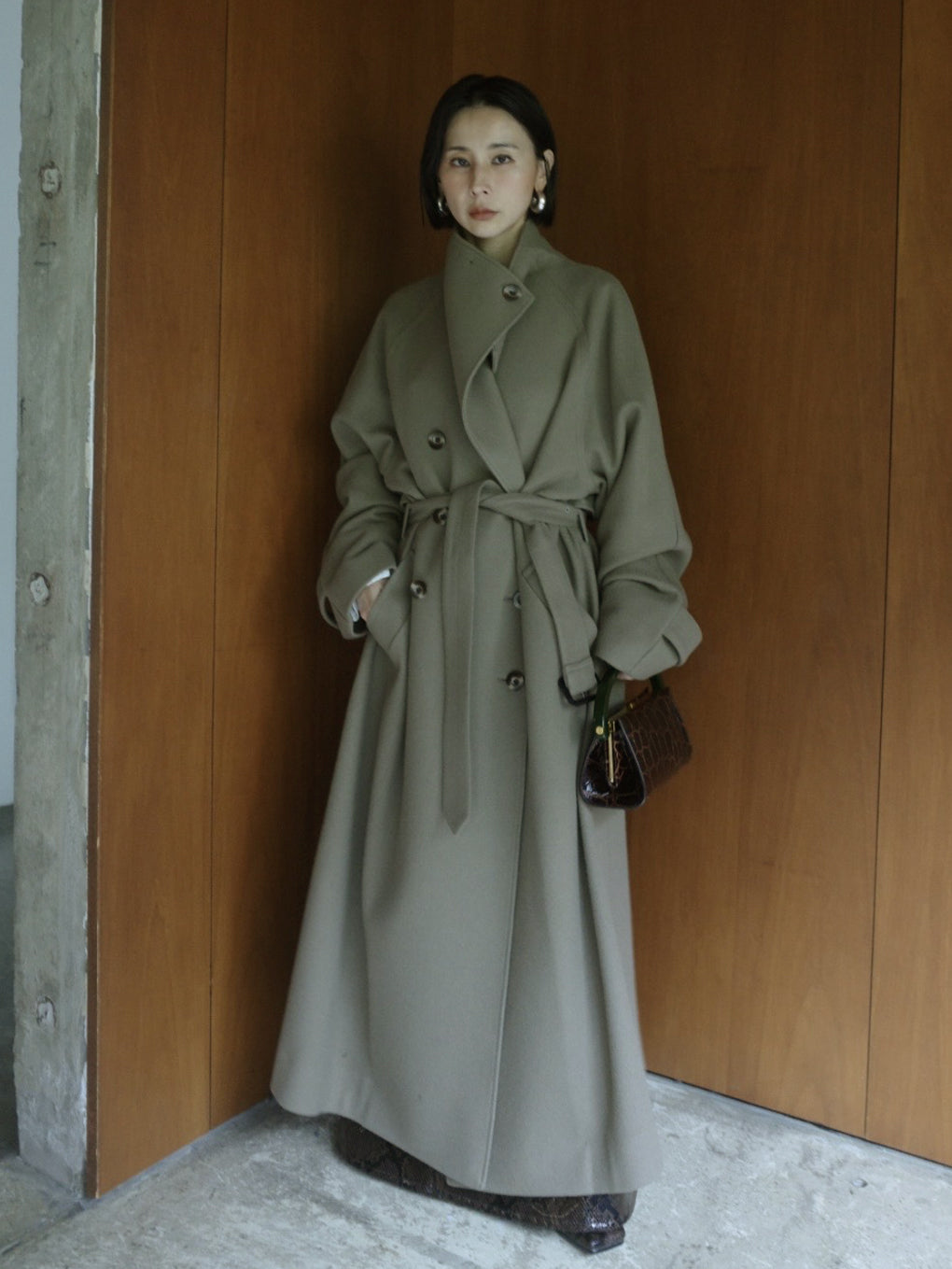 WOOL ASYMMETRY STAND COLLAR COAT