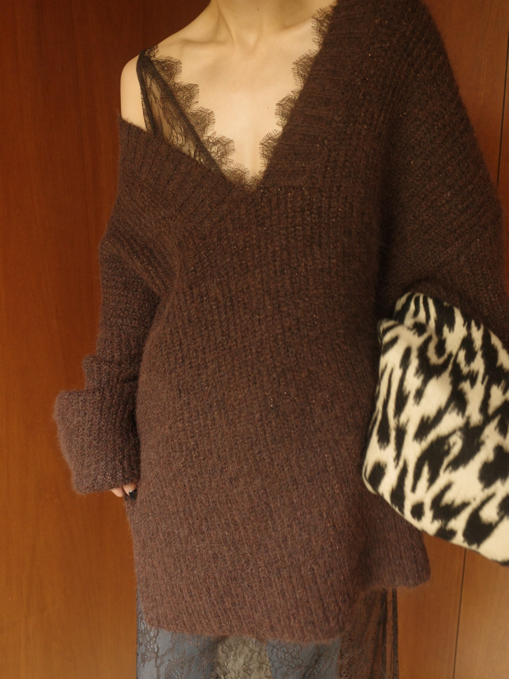 UND LACE CAMI SET OVER SIZE KNIT