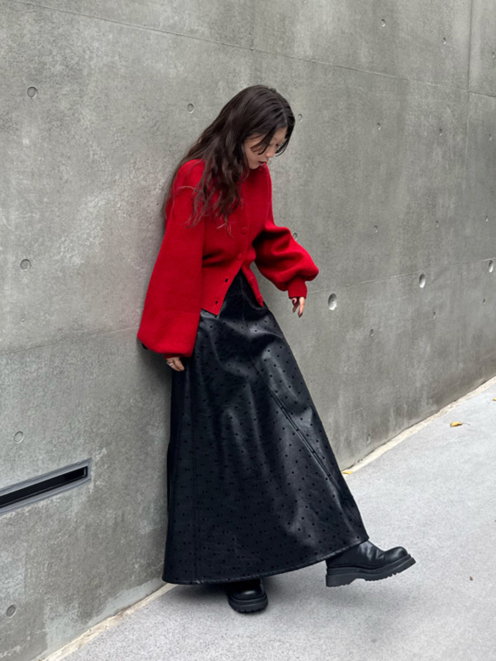 DOT FLOCKY LEATHER SKIRT