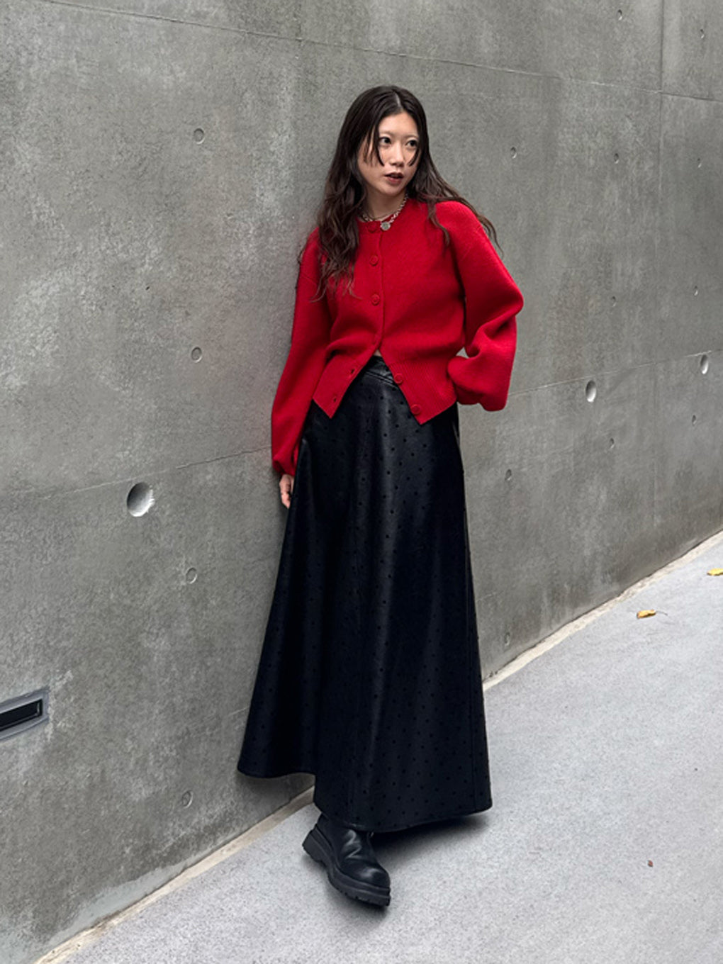 DOT FLOCKY LEATHER SKIRT