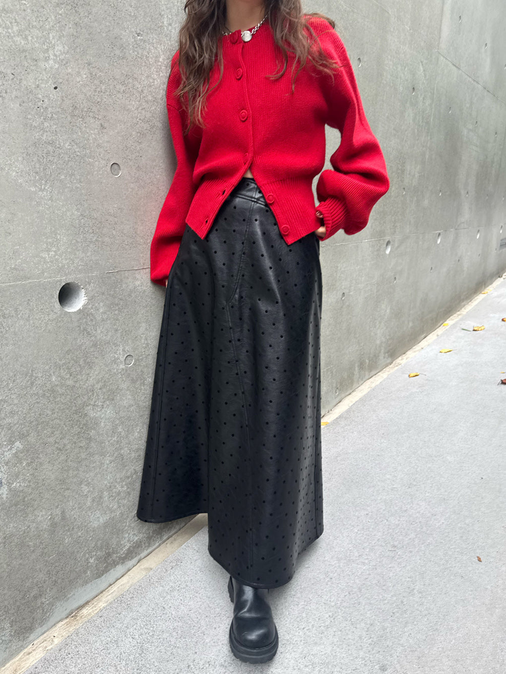 DOT FLOCKY LEATHER SKIRT