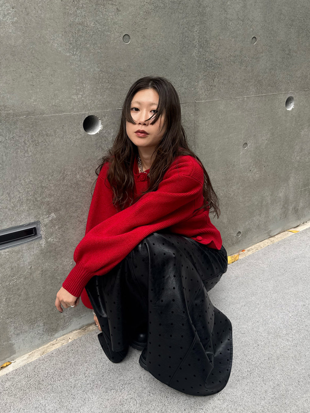 DOT FLOCKY LEATHER SKIRT