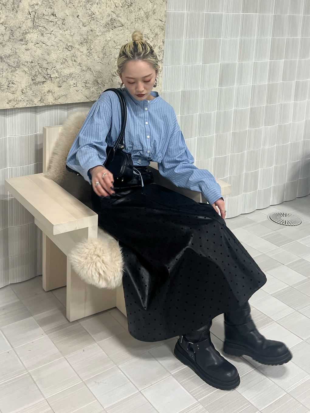 DOT FLOCKY LEATHER SKIRT