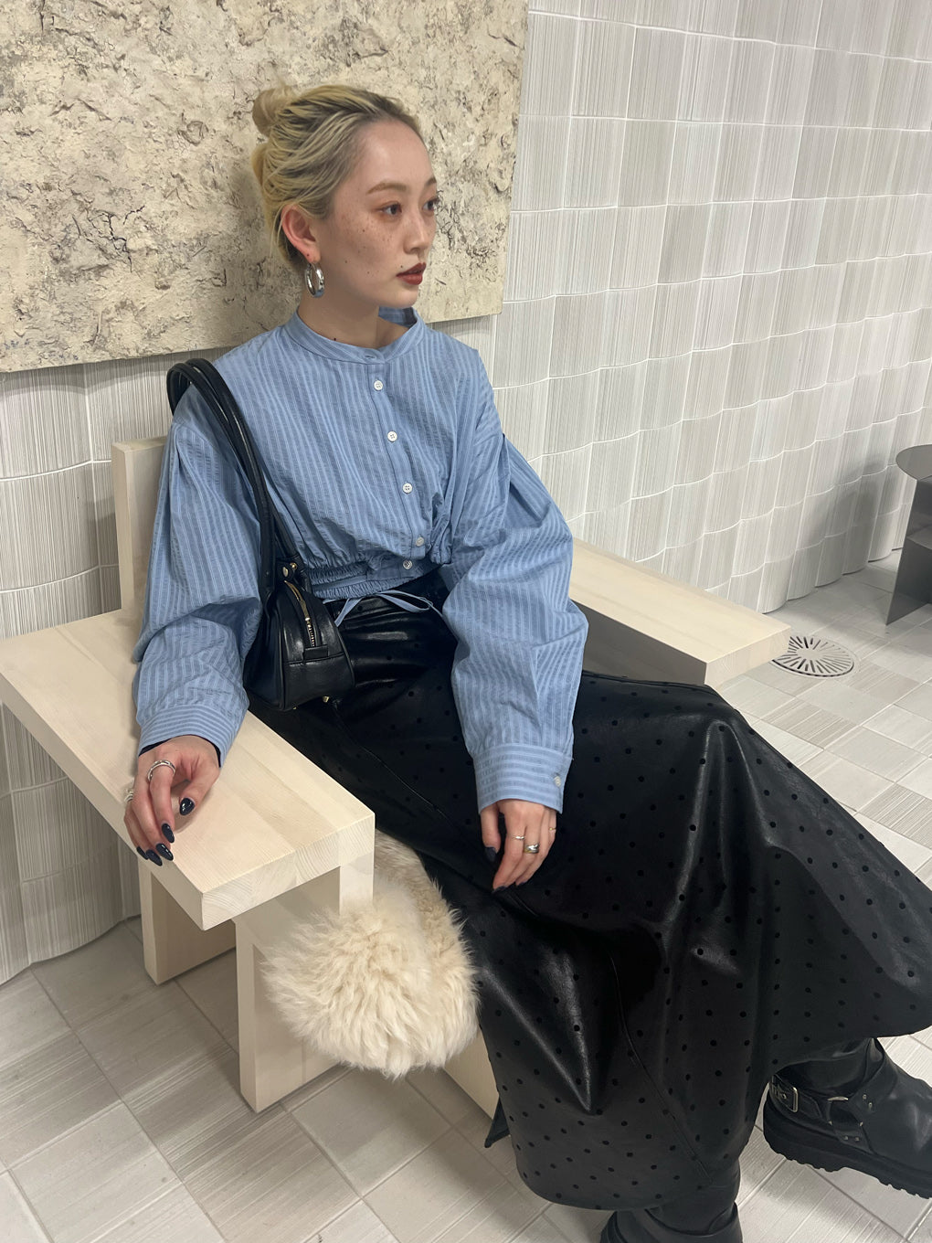 DOT FLOCKY LEATHER SKIRT