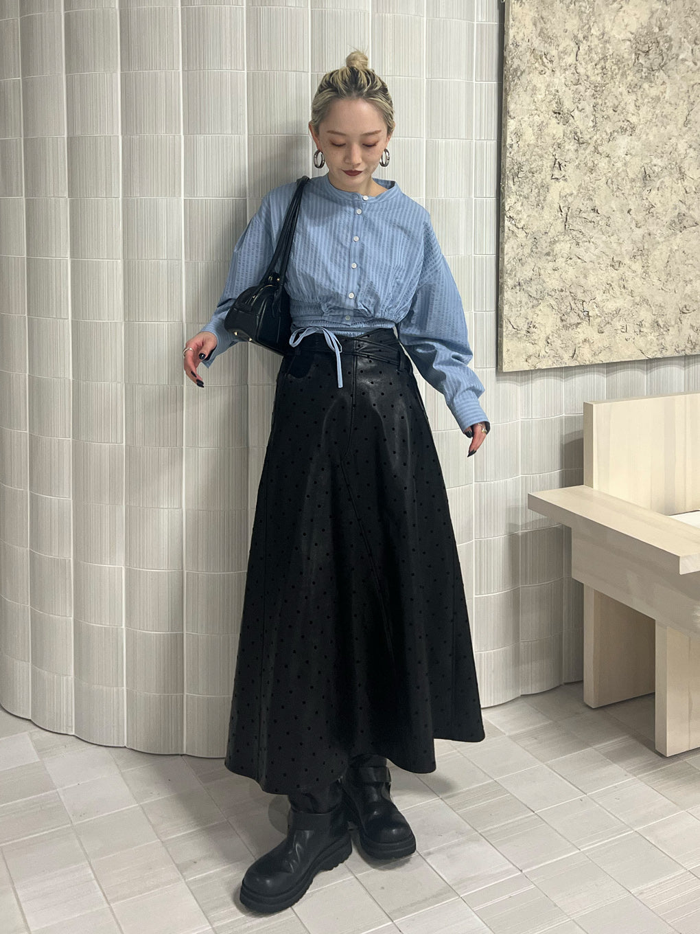 DOT FLOCKY LEATHER SKIRT