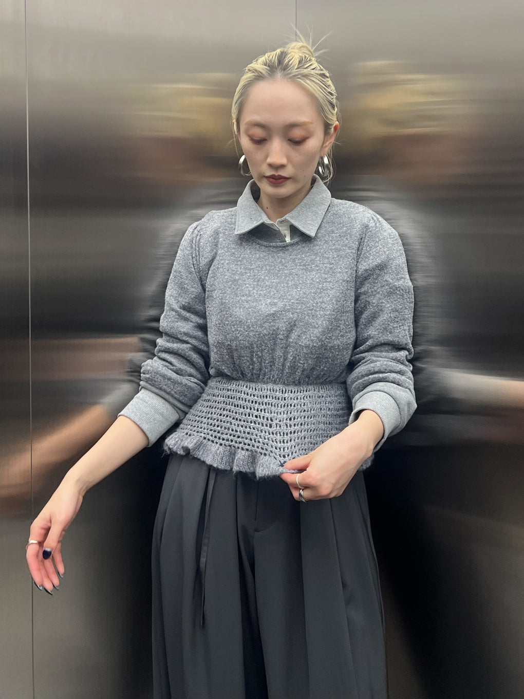 FLUFFY SHEER FRILL KNIT TOP