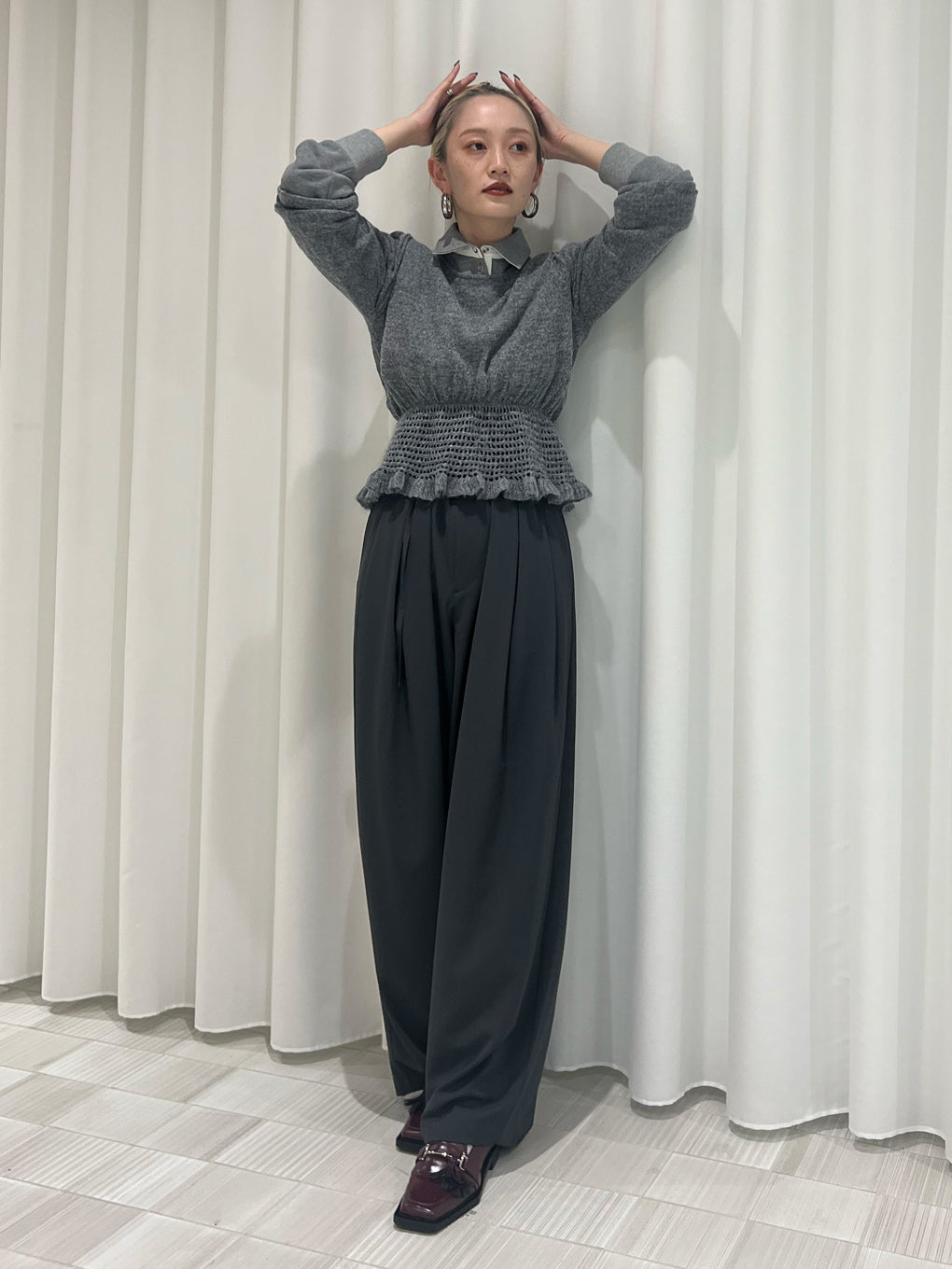 FLUFFY SHEER FRILL KNIT TOP