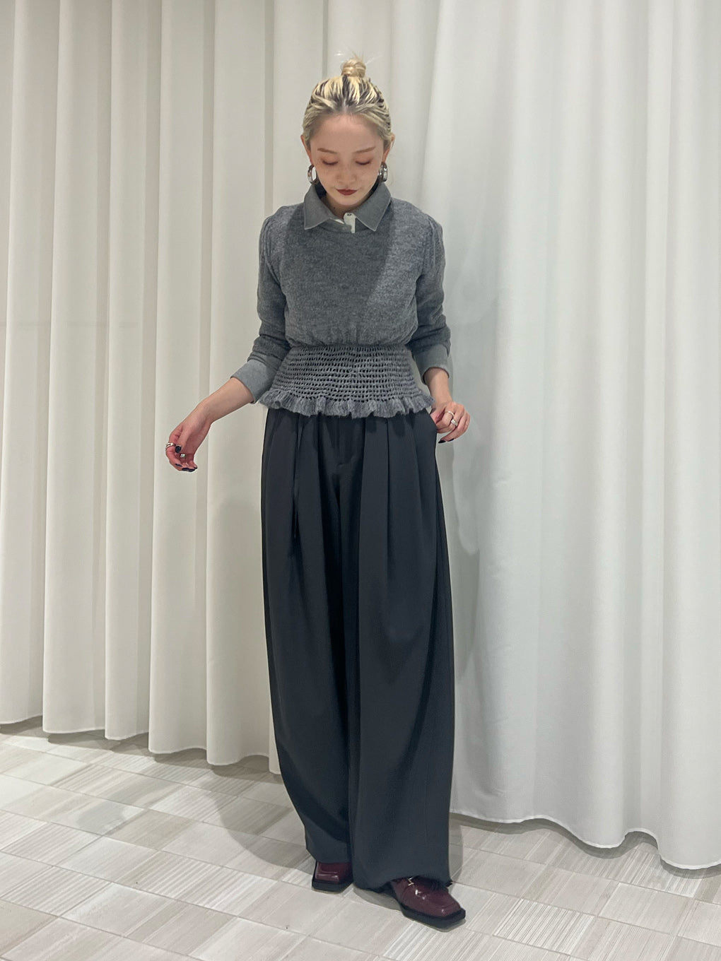 FLUFFY SHEER FRILL KNIT TOP