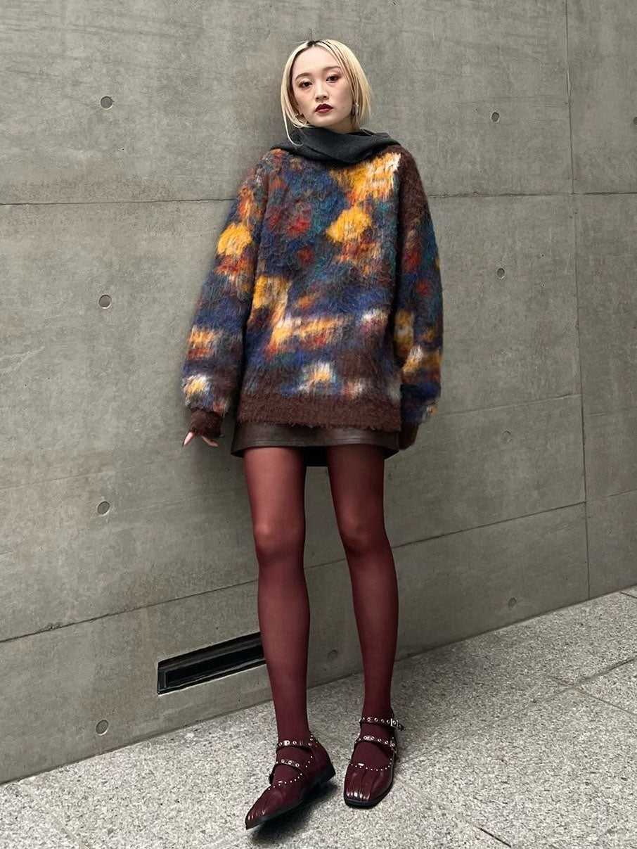 WILTED FLOWER MOHAIR JACQUARD KNIT TOP