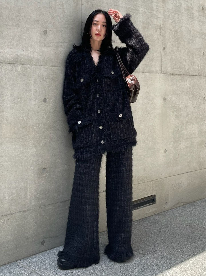 TWEED FRINGE KNIT CARDIGAN