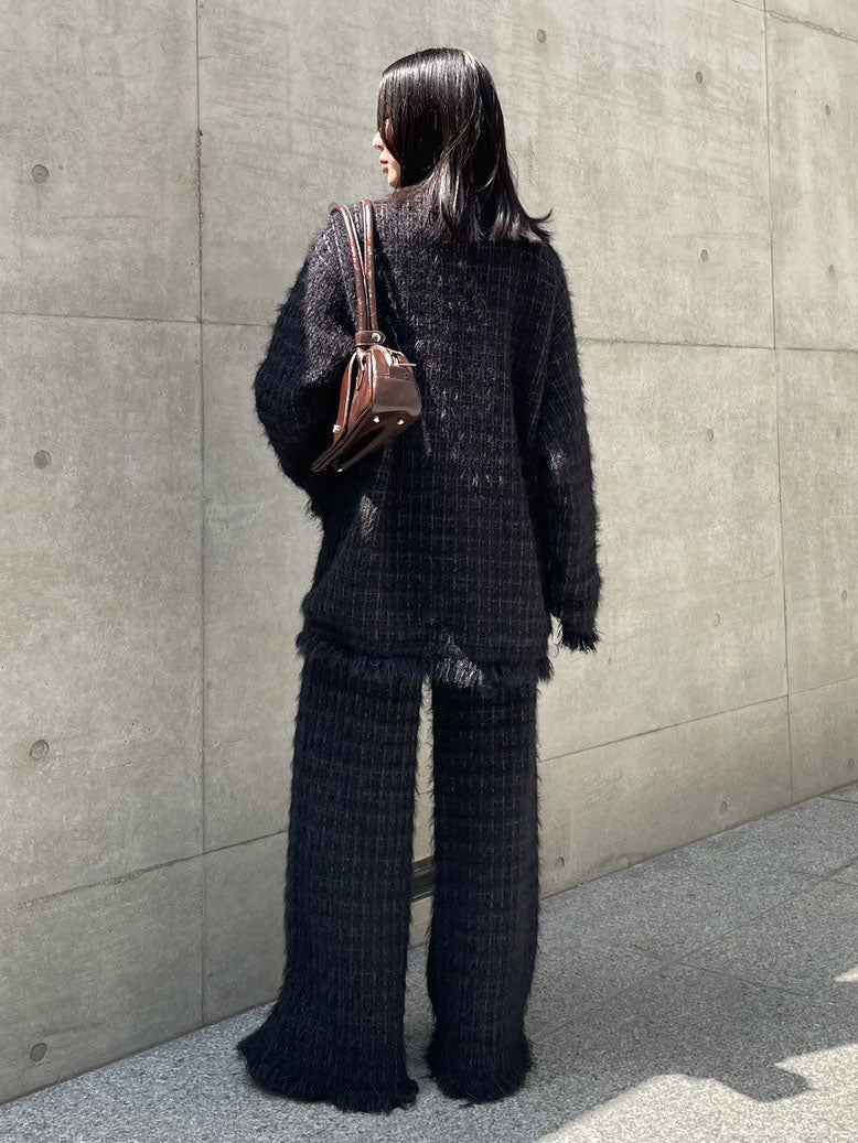 TWEED FRINGE KNIT CARDIGAN