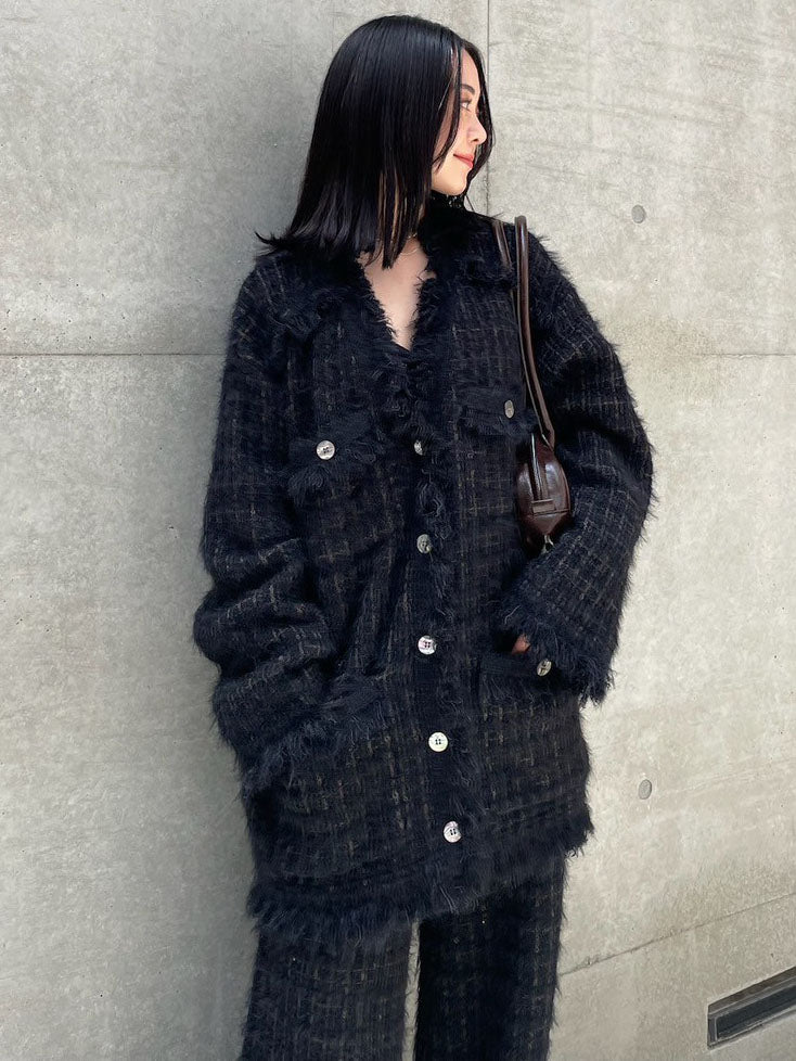 TWEED FRINGE KNIT CARDIGAN