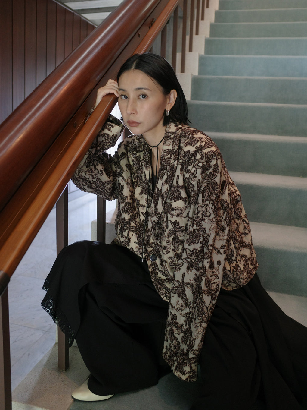 CROPPED CUT JACQUARD JACKET