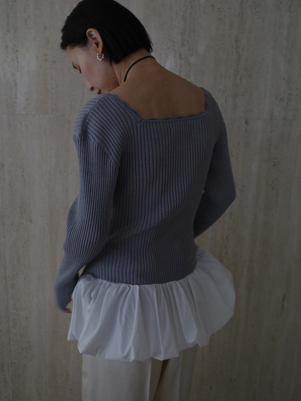 BALLOON HEM DOCKING KNIT TOP