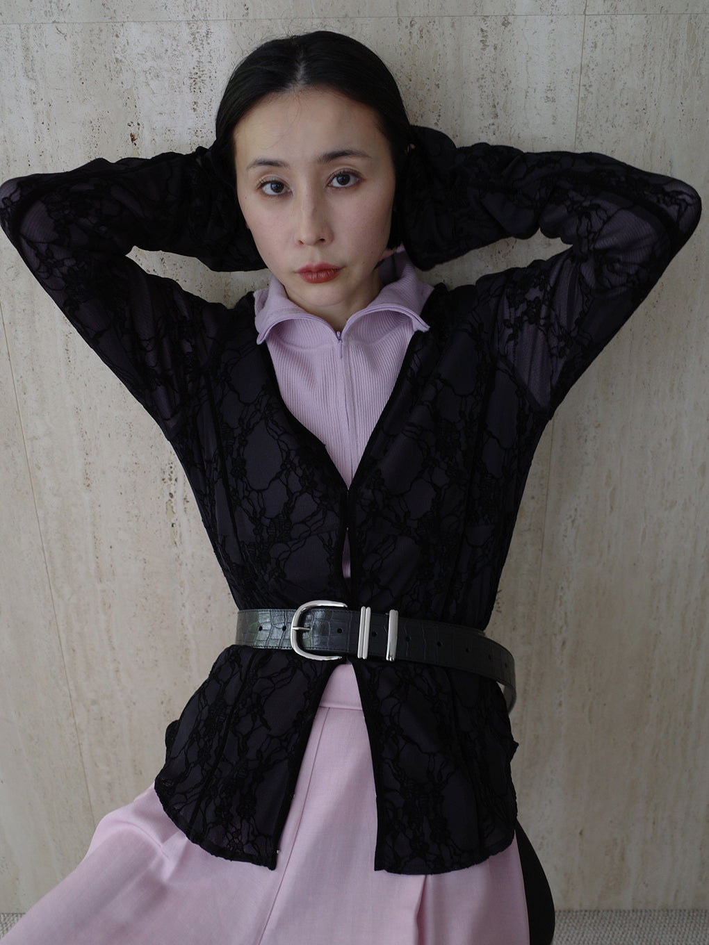 SHEER FLOCKY ROUND HEM TOPS