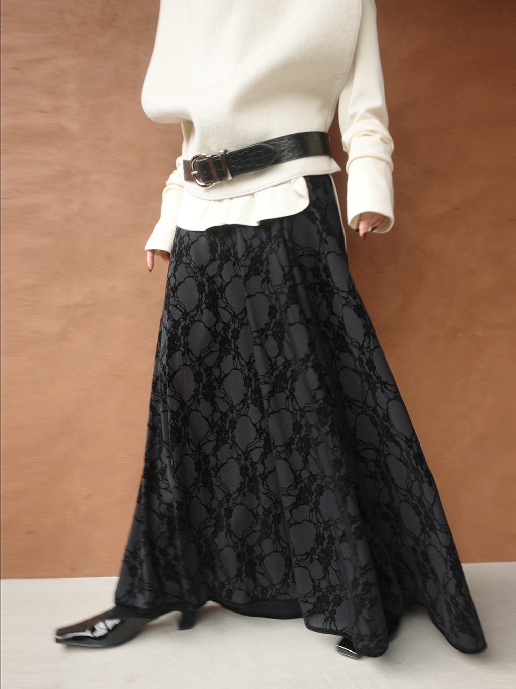 SHEER FLOCKY SEMI FLARE SKIRT