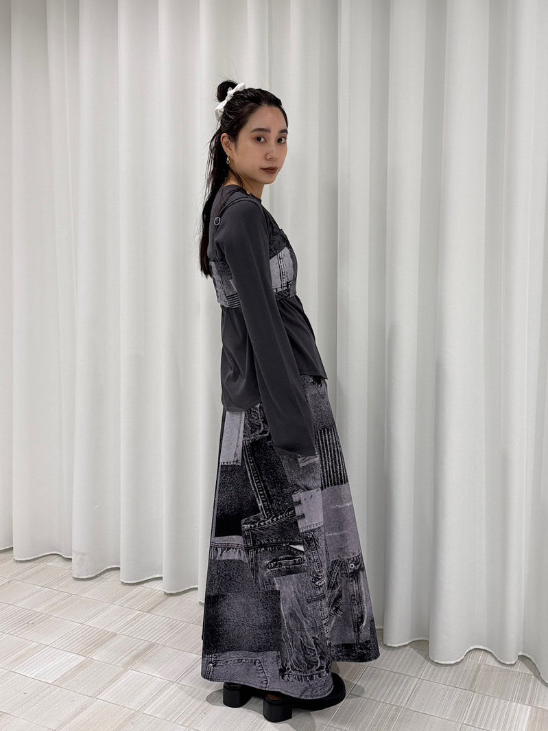 DENIM PATCHWORK PRINT SKIRT