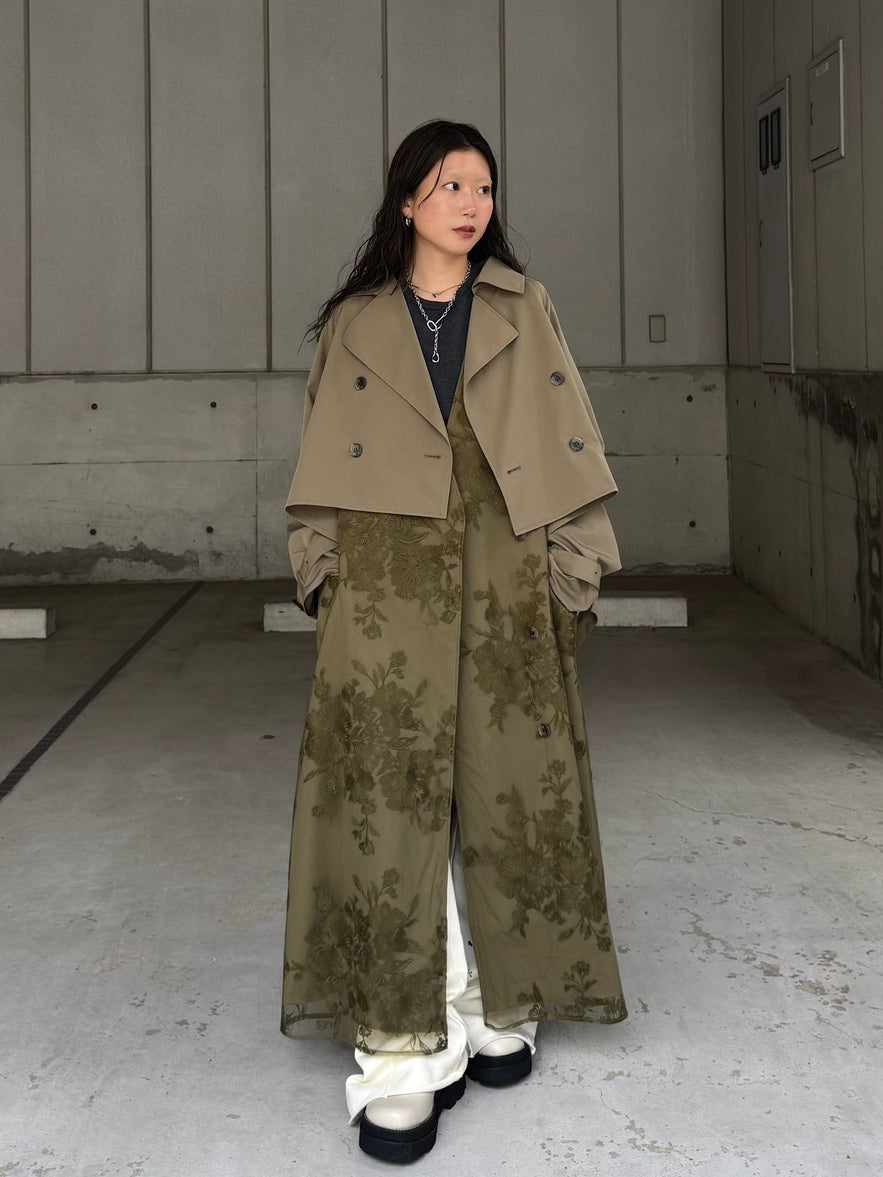 3WAY TULLE EMBROIDERY DOCKING TRENCH COAT