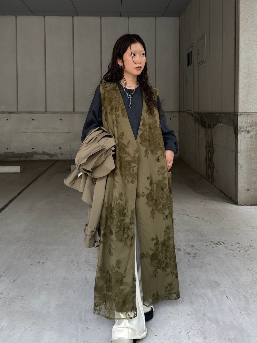 3WAY TULLE EMBROIDERY DOCKING TRENCH COAT