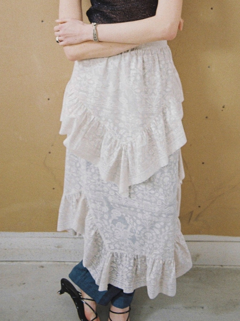 MEDI TROMPE L’OEIL RUFFLE SLIT SKIRT