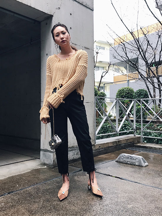 maki_LACE UP TAPERED PANTS