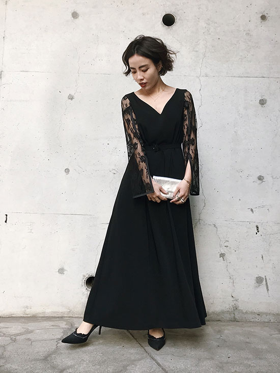 shioriok_LACE SLEEVE REFINED DRESS