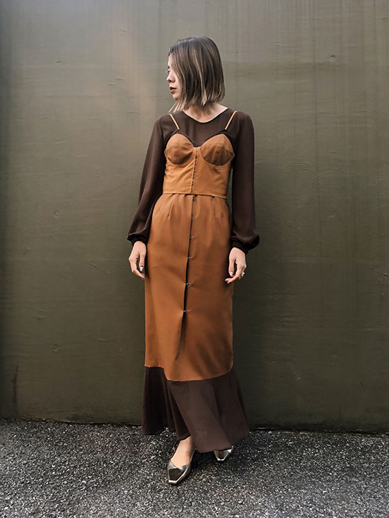 yuko_SHEER SLEEVE BUSTIER LONG DRESS