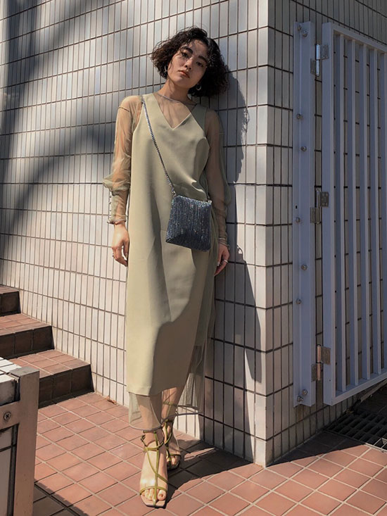shiori_TULLE DOCKING DRESS | AMERI