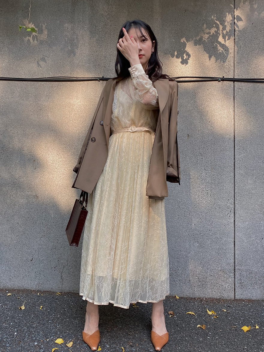 yu_LADY LACE PLEATS DRESS | AMERI