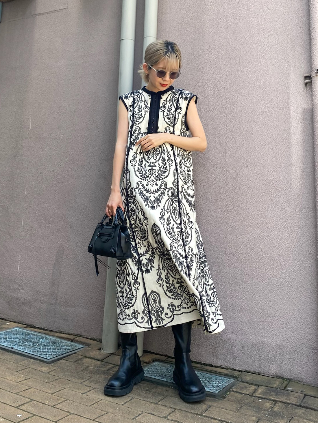 yuko_DAMASK EMBROIDERY LINEN DRESS