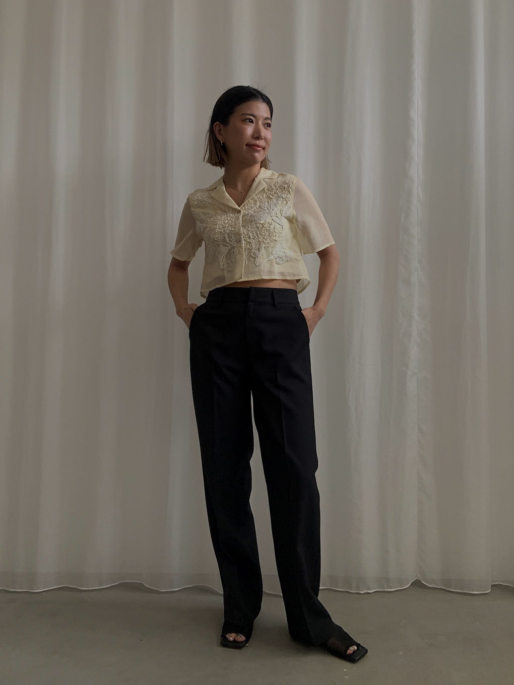 yuki_UNEVEN EMBROIDERY SHEER TOP