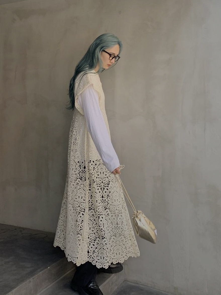 ♡MEDI 2WAY FLARE CHEMICAL LACE DRESS♡アメリヴィンテージ