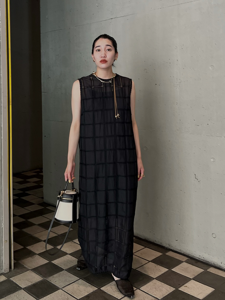 AMERI MEDI PATCHWORK CLOTH DRESS ブラック - ロングワンピース
