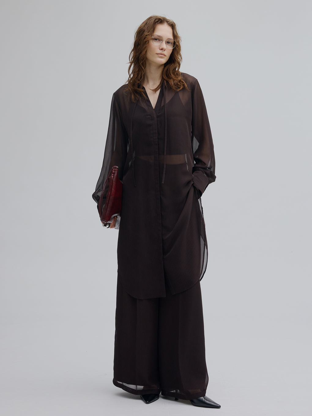 SHEER STRIPE TUCK PANTS