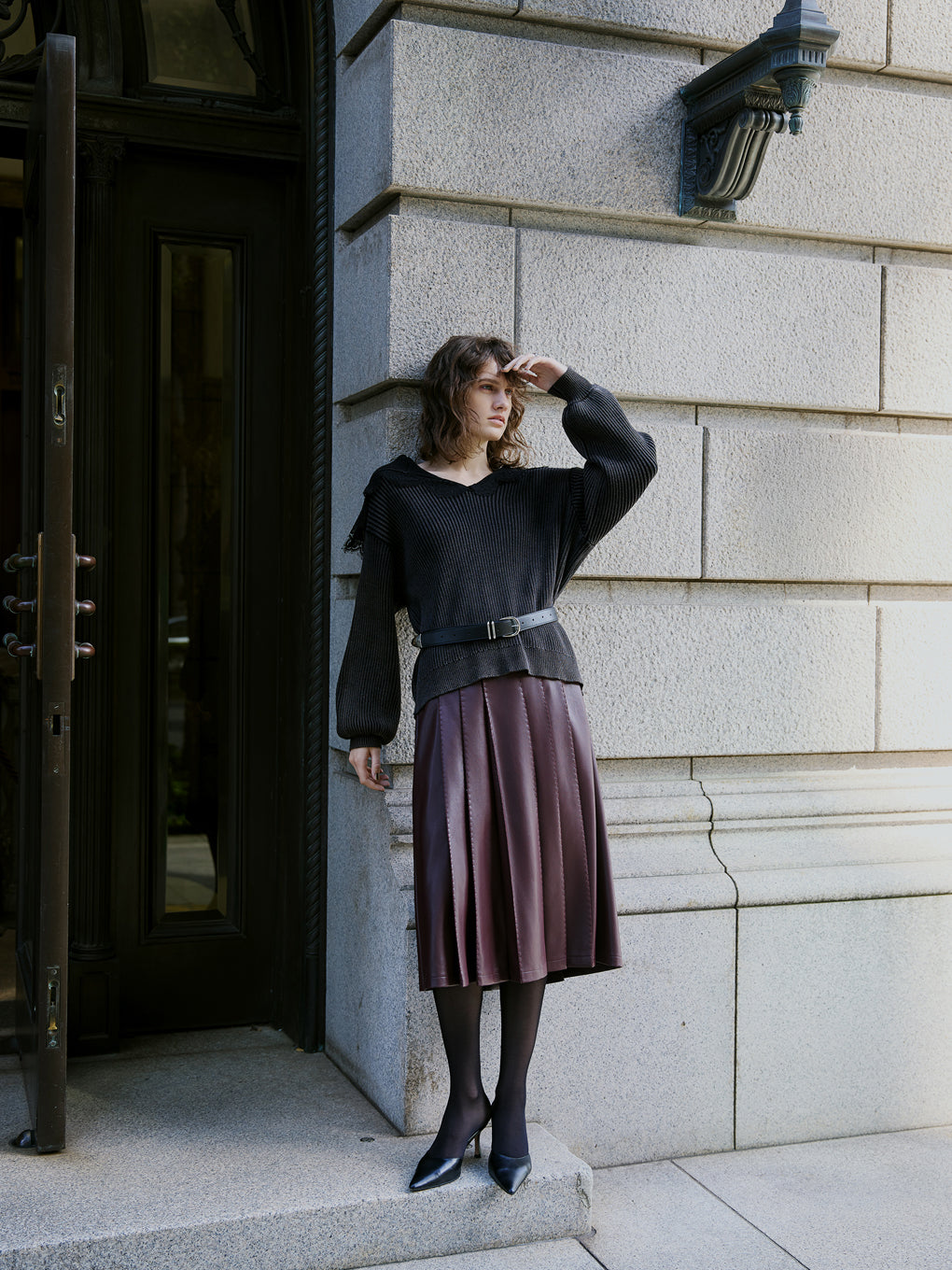 SAILOR COLLAR FADE KNIT TOP