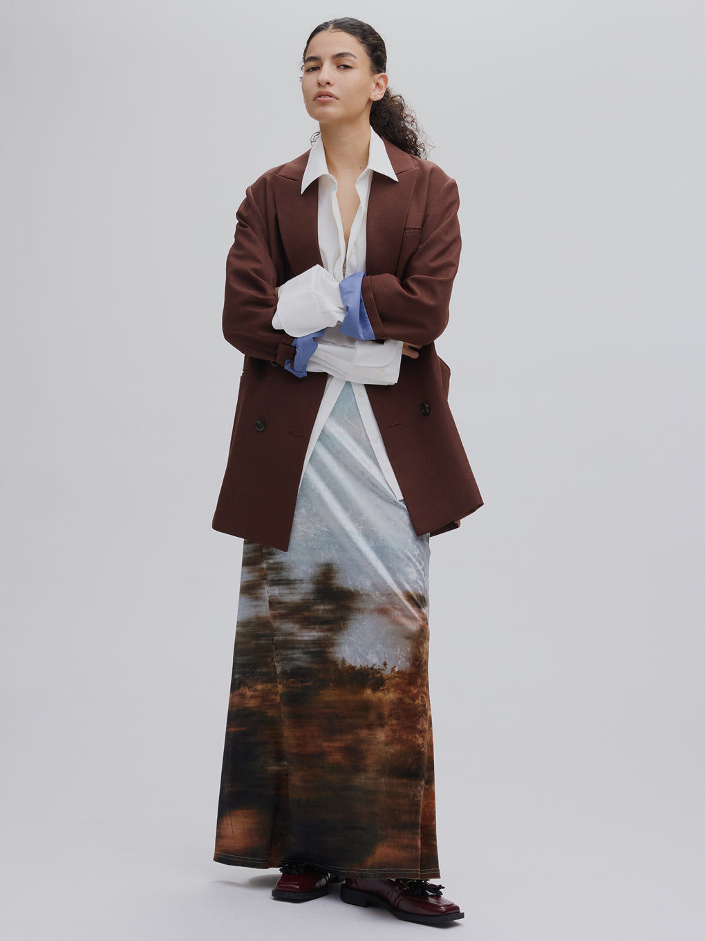 UND LANDSCAPE PRINT WAIST SLIT SKIRT