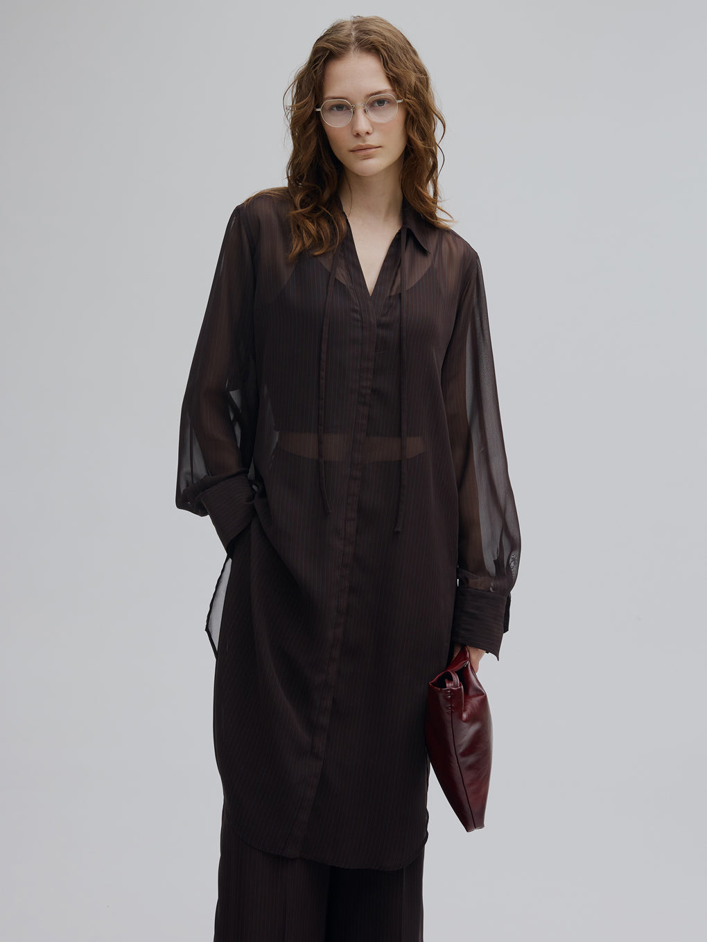 SHEER STRIPE LONG SHIRT