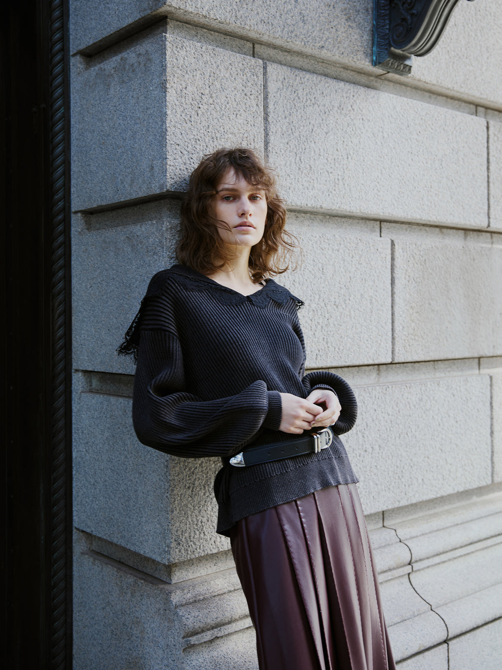 SAILOR COLLAR FADE KNIT TOP