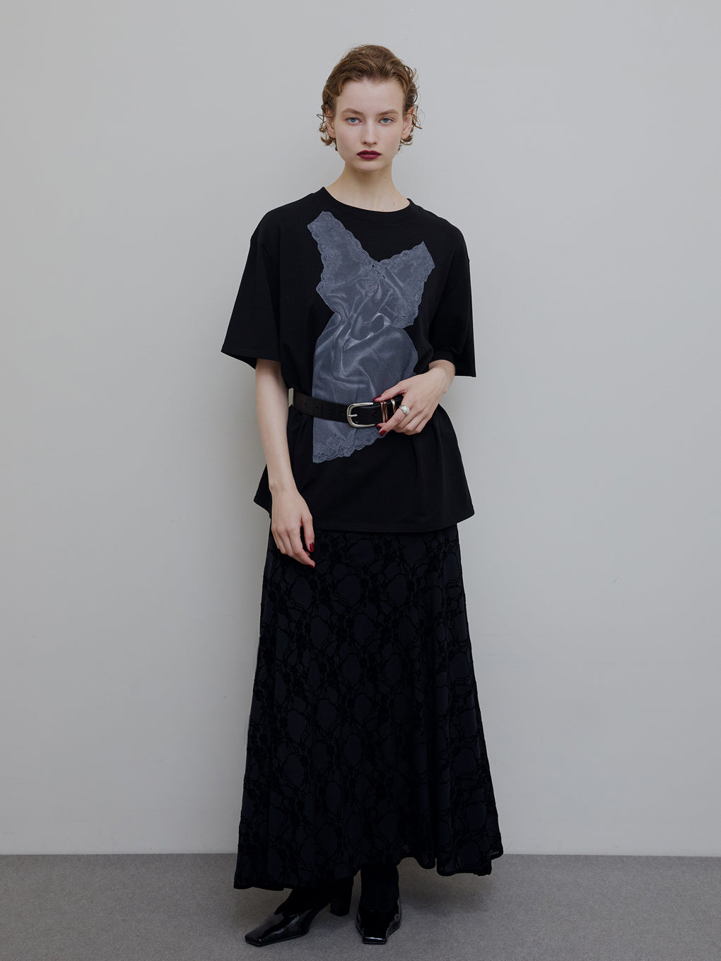 SHEER FLOCKY SEMI FLARE SKIRT